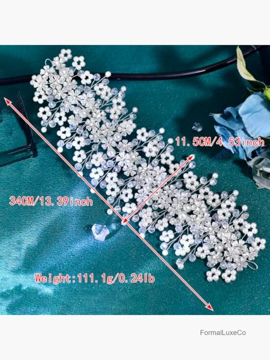 Crystal Pearl Flower Hairband Wedding Headpiece with Rhinestones Handmade main image 7